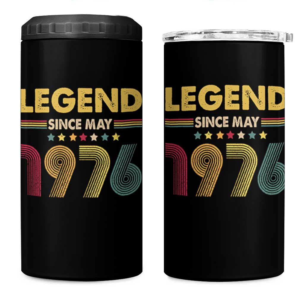 May 50th Birthday 4 in 1 Can Cooler Tumbler Legends Since May 1976 Retro Bday