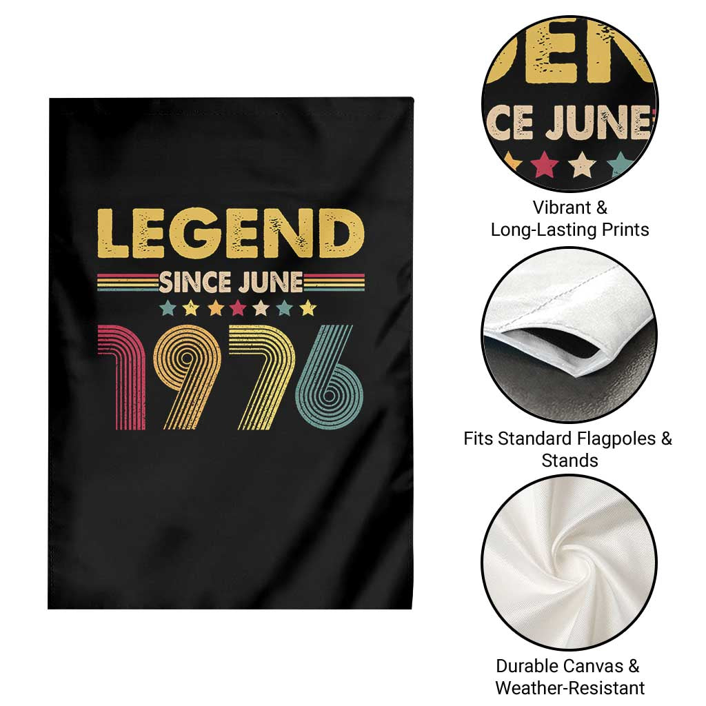 June 50th Birthday Garden Flag Legends Since June 1976 Retro Bday