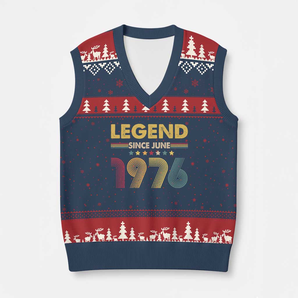 June 50th Birthday V-Neck Knit Sweater Vest Legends Since June 1976 Retro Bday