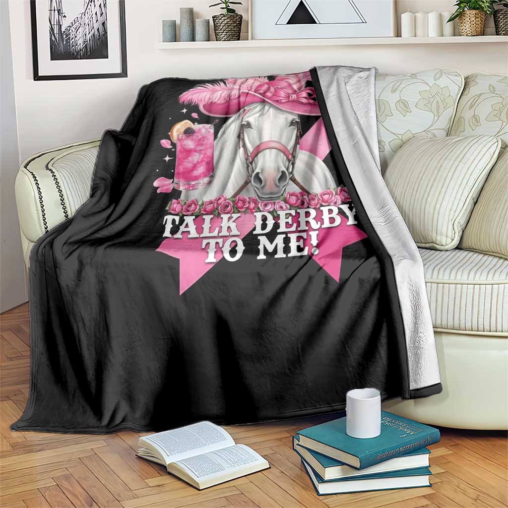 Talk Derby To Me Throw Blanket Funny Horse Racing Oaks Derby Day Pink Ribbon
