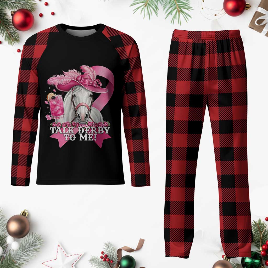 Talk Derby To Me Plaid Pajama Set Funny Horse Racing Oaks Derby Day Pink Ribbon