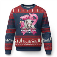 Talk Derby To Me Ugly Christmas Sweater Funny Horse Racing Oaks Derby Day Pink Ribbon