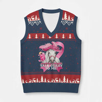 Talk Derby To Me V-Neck Knit Sweater Vest Funny Horse Racing Oaks Derby Day Pink Ribbon