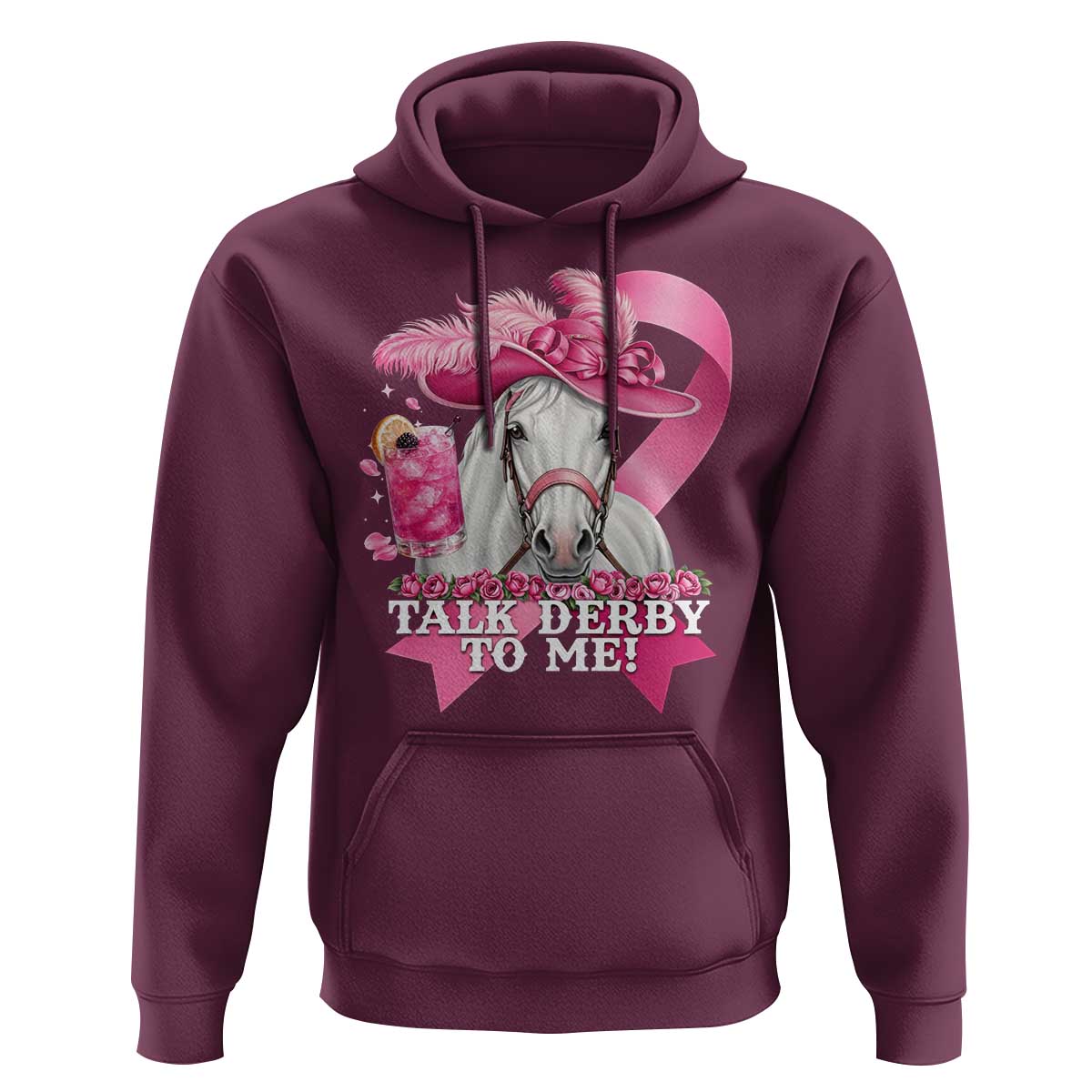 Talk Derby To Me Hoodie Funny Horse Racing Oaks Derby Day Pink Ribbon