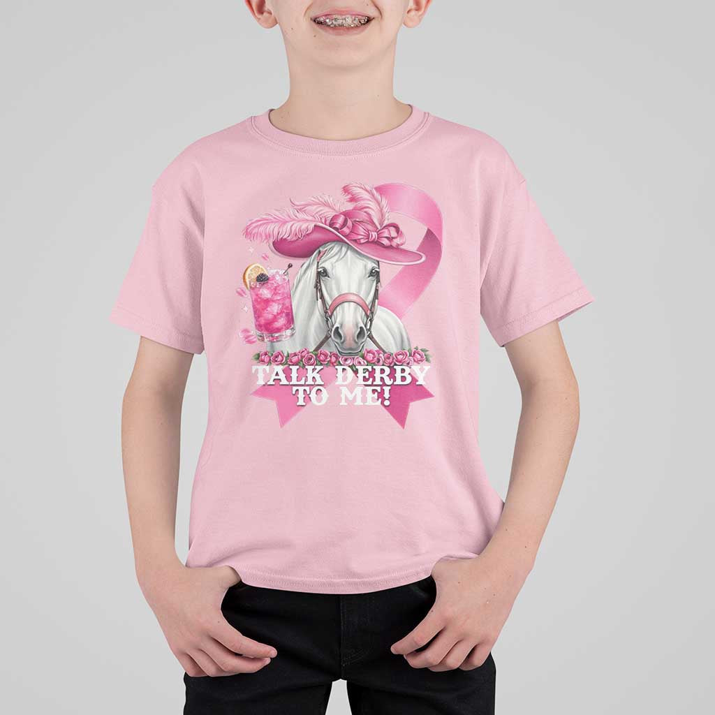 Talk Derby To Me T Shirt For Kid Funny Horse Racing Oaks Derby Day Pink Ribbon