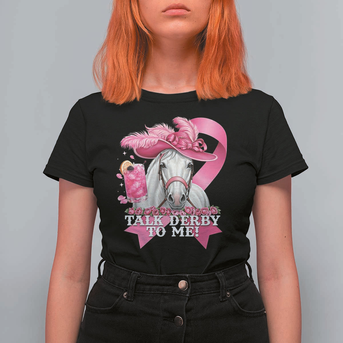 Talk Derby To Me T Shirt For Women Funny Horse Racing Oaks Derby Day Pink Ribbon