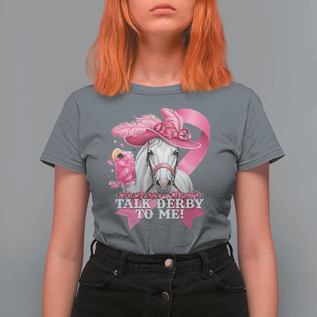 Talk Derby To Me T Shirt For Women Funny Horse Racing Oaks Derby Day Pink Ribbon