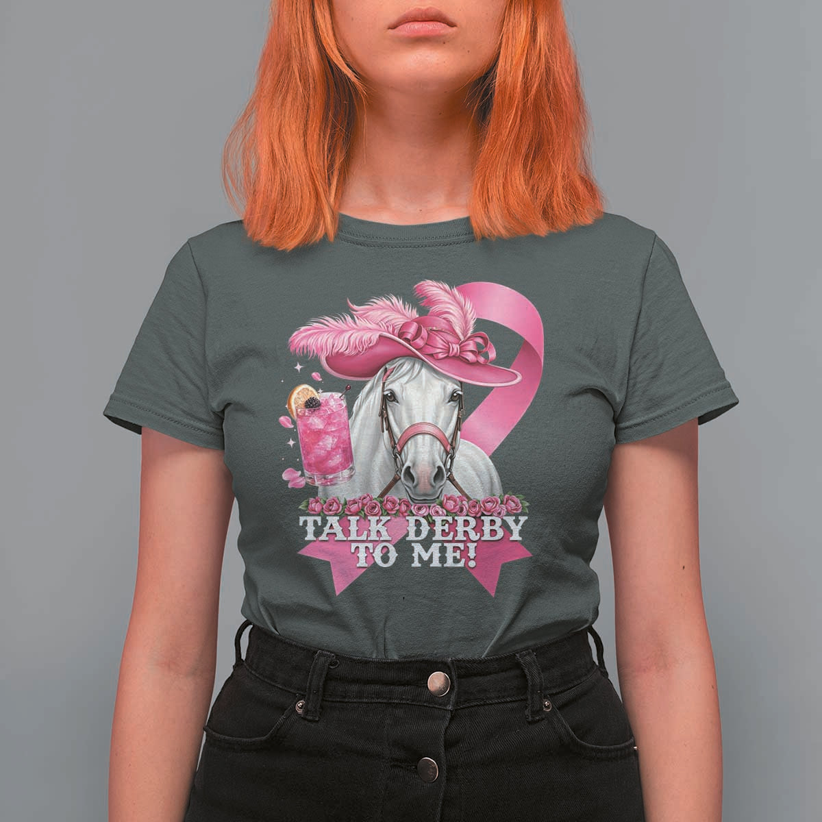 Talk Derby To Me T Shirt For Women Funny Horse Racing Oaks Derby Day Pink Ribbon