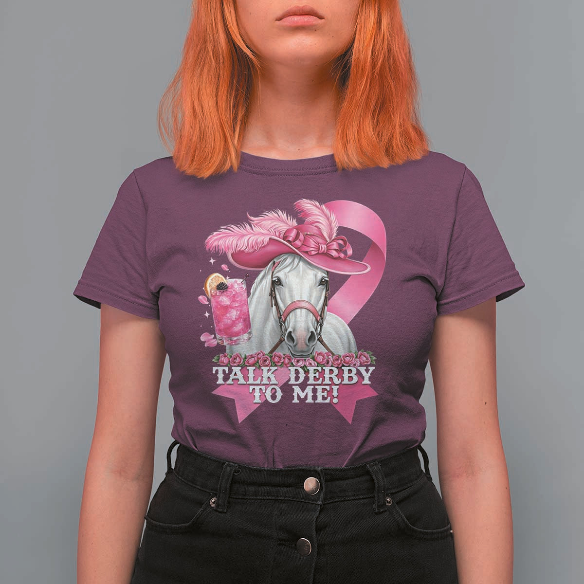 Talk Derby To Me T Shirt For Women Funny Horse Racing Oaks Derby Day Pink Ribbon