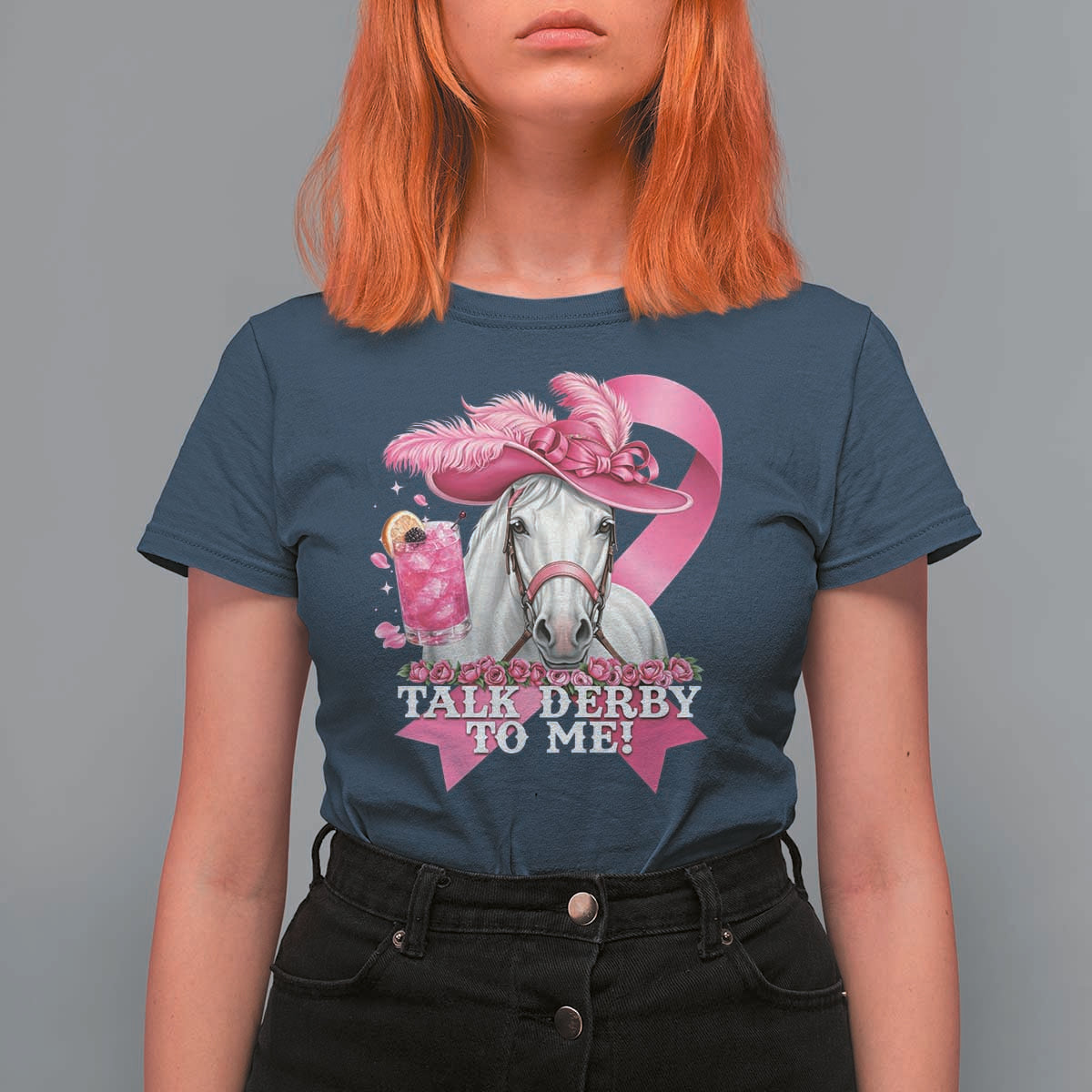 Talk Derby To Me T Shirt For Women Funny Horse Racing Oaks Derby Day Pink Ribbon