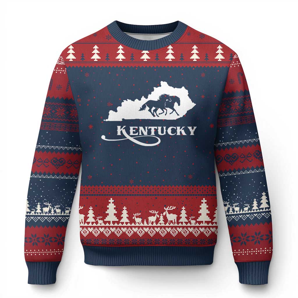 Kentucky Horse Map State Derby Day Ugly Christmas Sweater