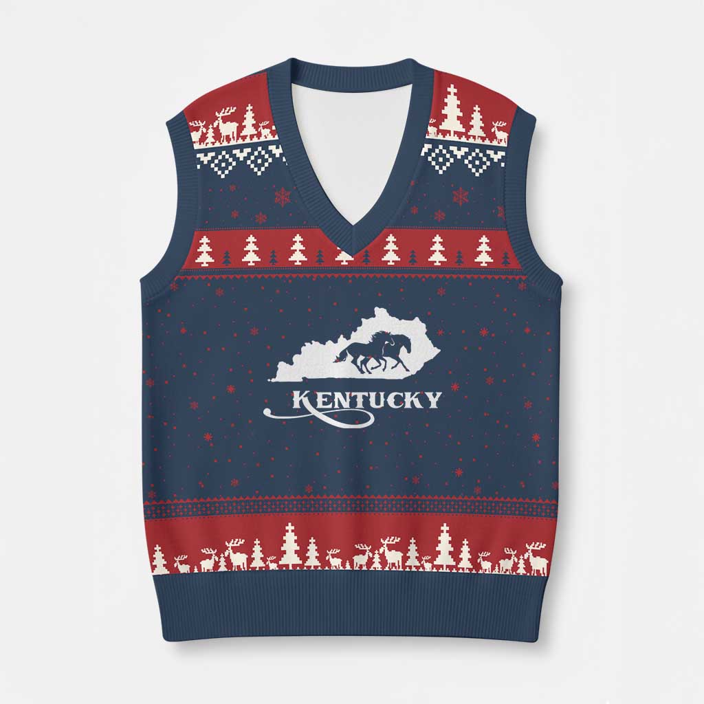 Kentucky Horse Map State Derby Day V-Neck Knit Sweater Vest