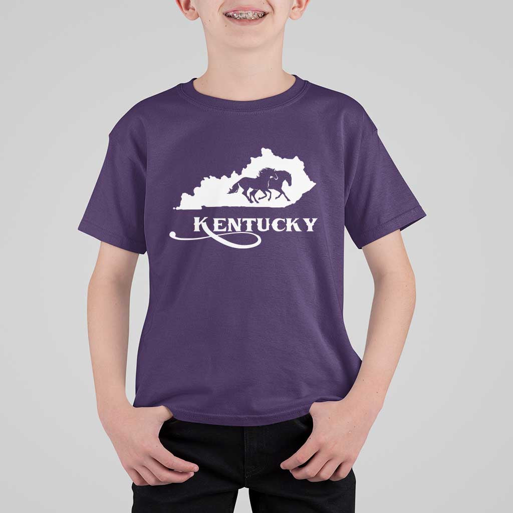 Kentucky Horse Map State Derby Day T Shirt For Kid