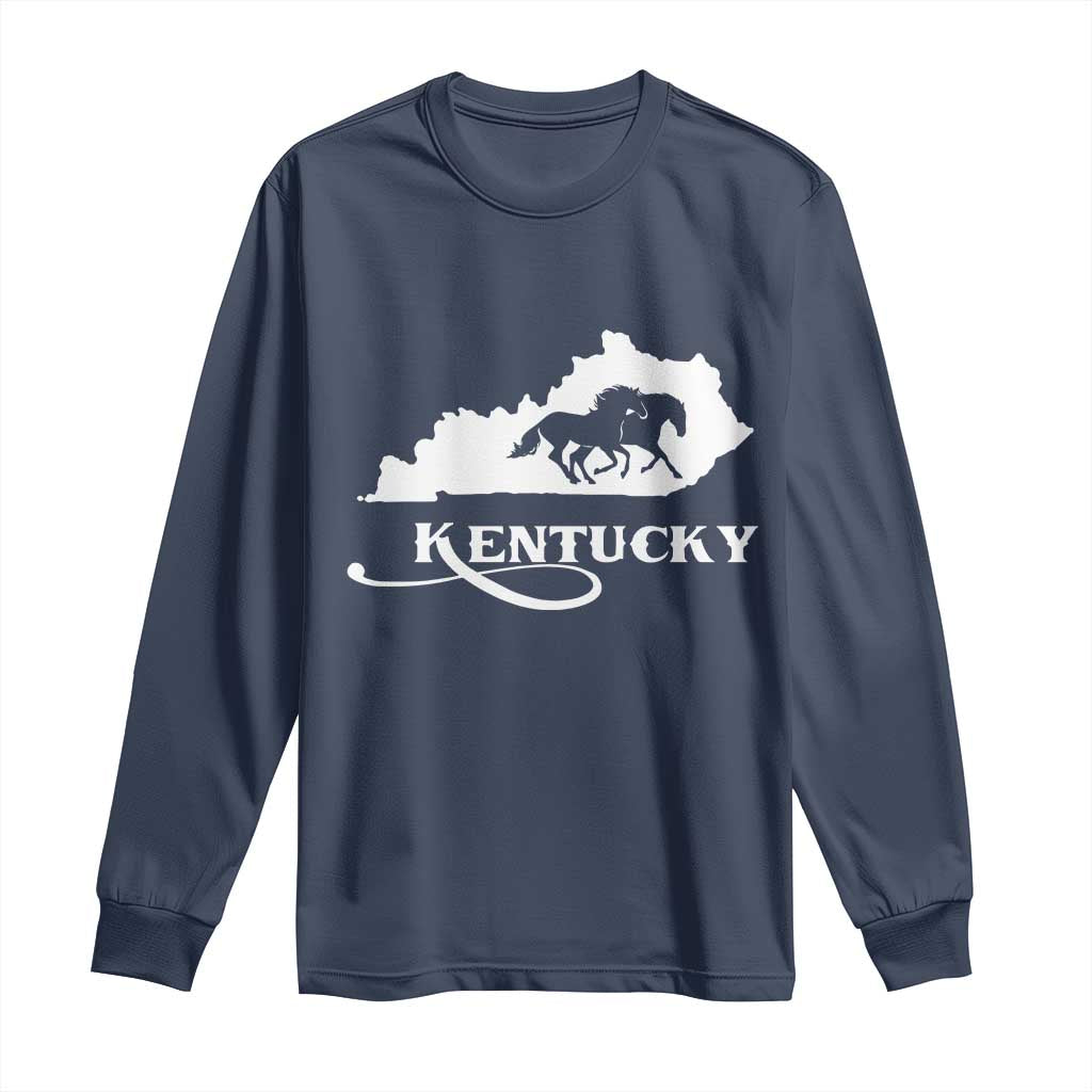 Kentucky Horse Map State Derby Day Long Sleeve Shirt