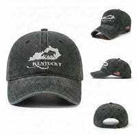 Kentucky Horse Map State Derby Day Washed Cotton Baseball Cap