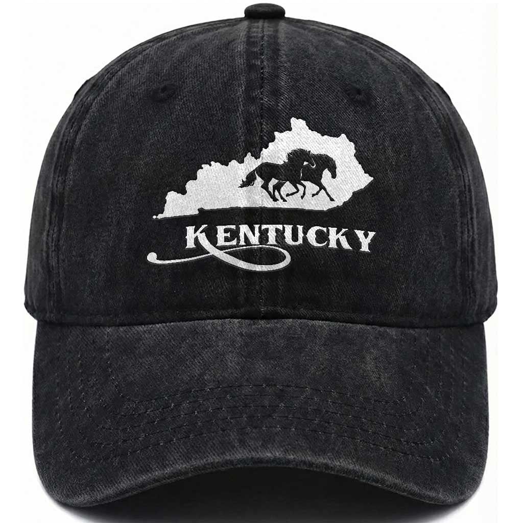 Kentucky Horse Map State Derby Day Washed Cotton Baseball Cap