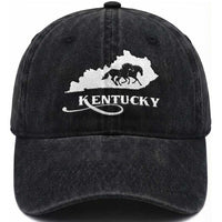 Kentucky Horse Map State Derby Day Washed Cotton Baseball Cap