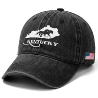 Kentucky Horse Map State Derby Day Washed Cotton Baseball Cap
