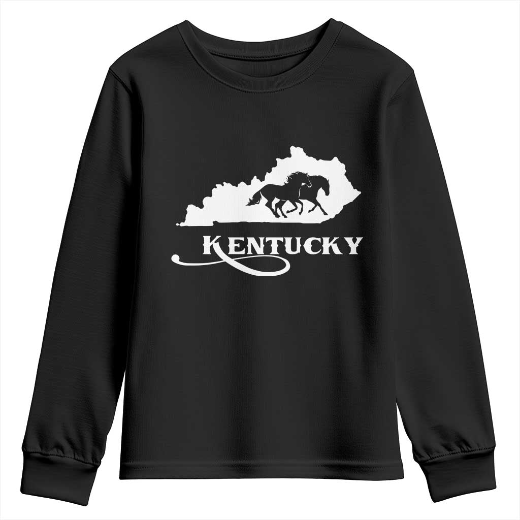 Kentucky Horse Map State Derby Day Youth Sweatshirt
