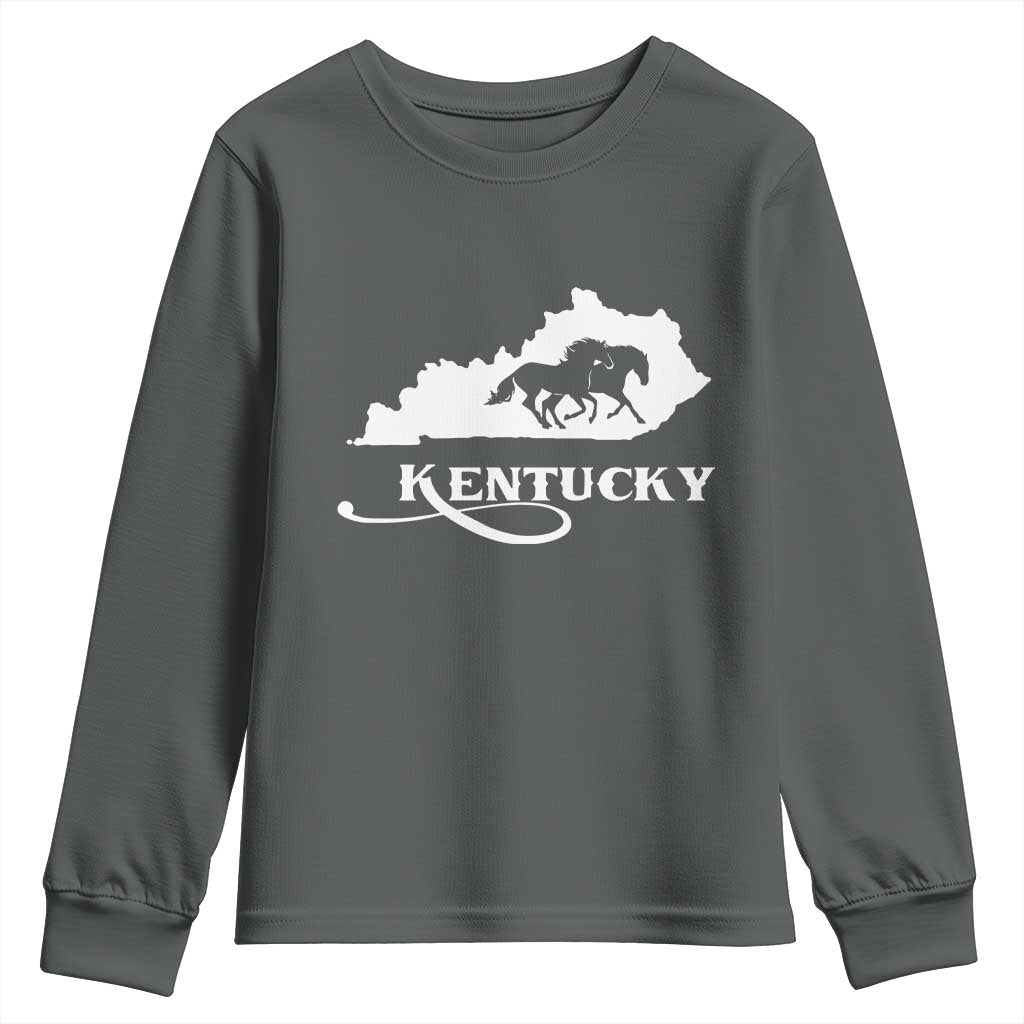 Kentucky Horse Map State Derby Day Youth Sweatshirt