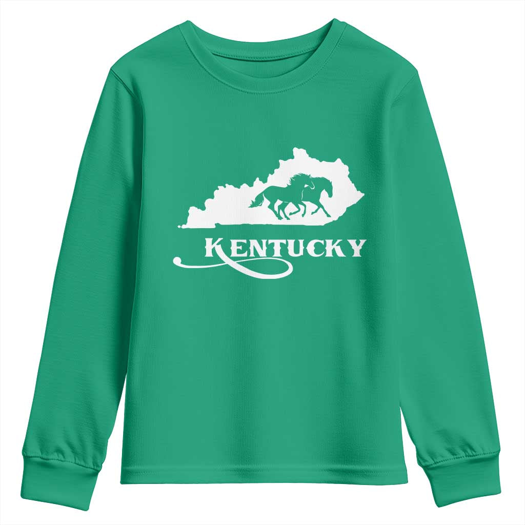 Kentucky Horse Map State Derby Day Youth Sweatshirt