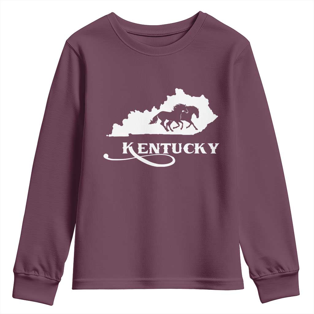 Kentucky Horse Map State Derby Day Youth Sweatshirt