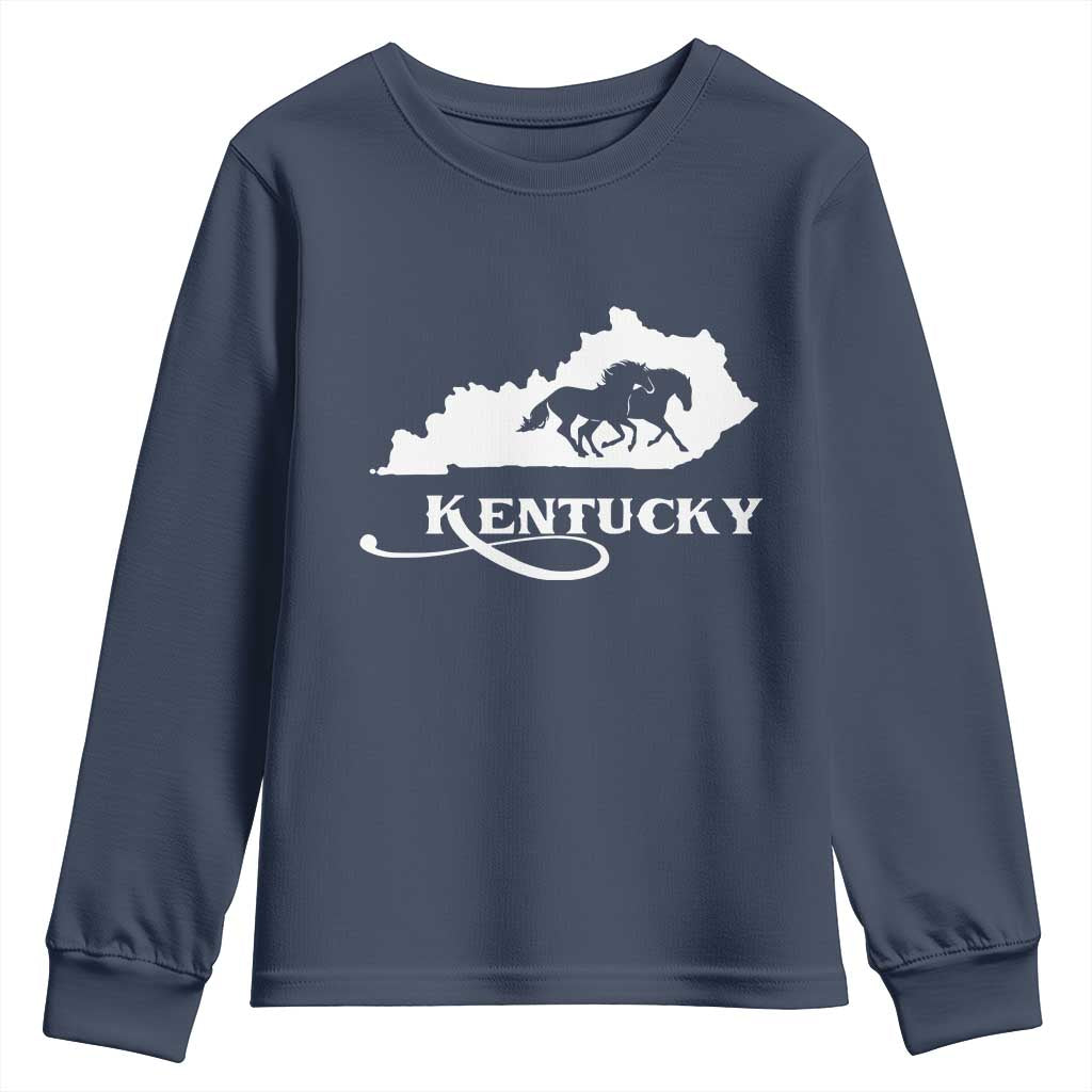 Kentucky Horse Map State Derby Day Youth Sweatshirt