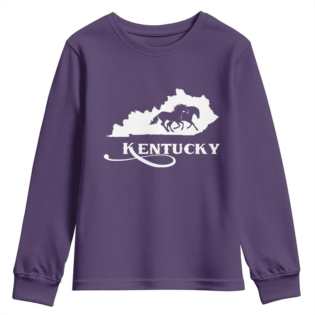 Kentucky Horse Map State Derby Day Youth Sweatshirt