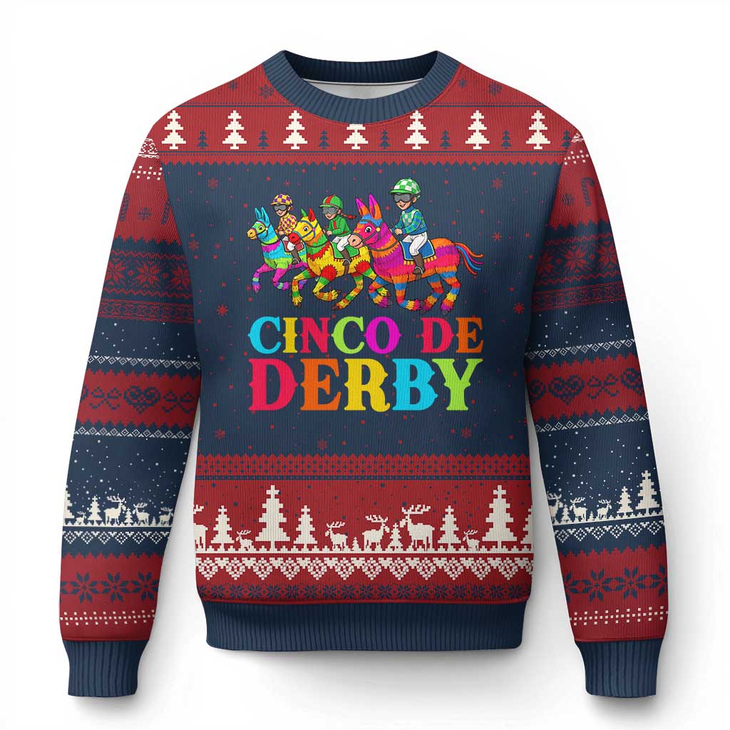 Cinco De Derby Ugly Christmas Sweater Funny Mexican Derby Pinata Horse Race
