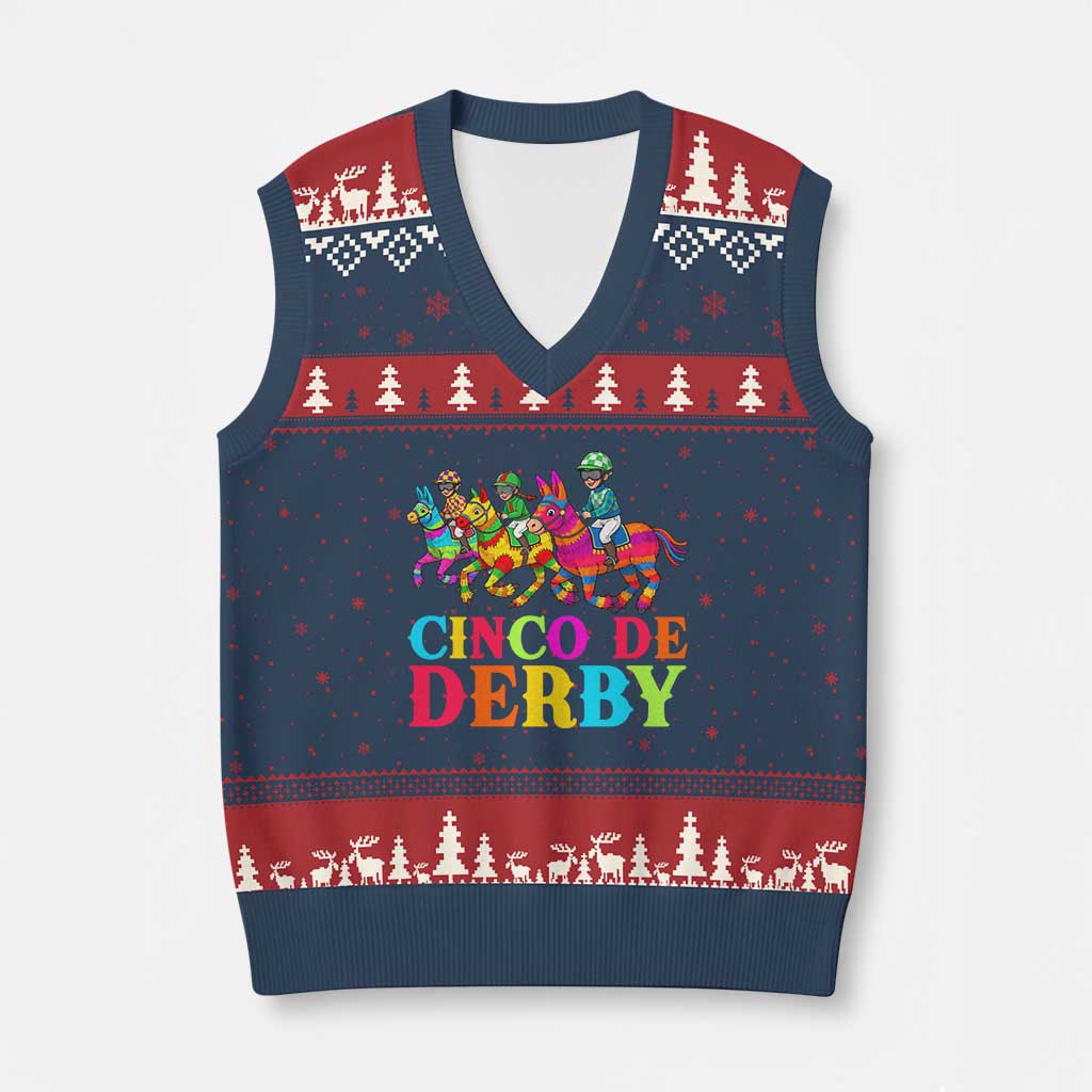 Cinco De Derby V-Neck Knit Sweater Vest Funny Mexican Derby Pinata Horse Race
