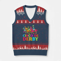 Cinco De Derby V-Neck Knit Sweater Vest Funny Mexican Derby Pinata Horse Race
