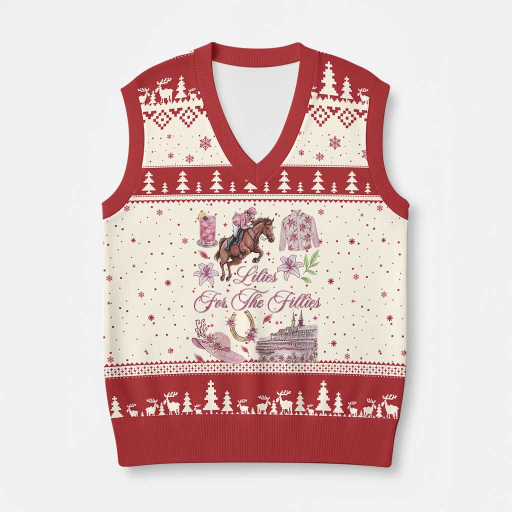 Derby Horse Racing Day V-Neck Knit Sweater Vest Lilies For The Fillies Stargazer Lily Flower