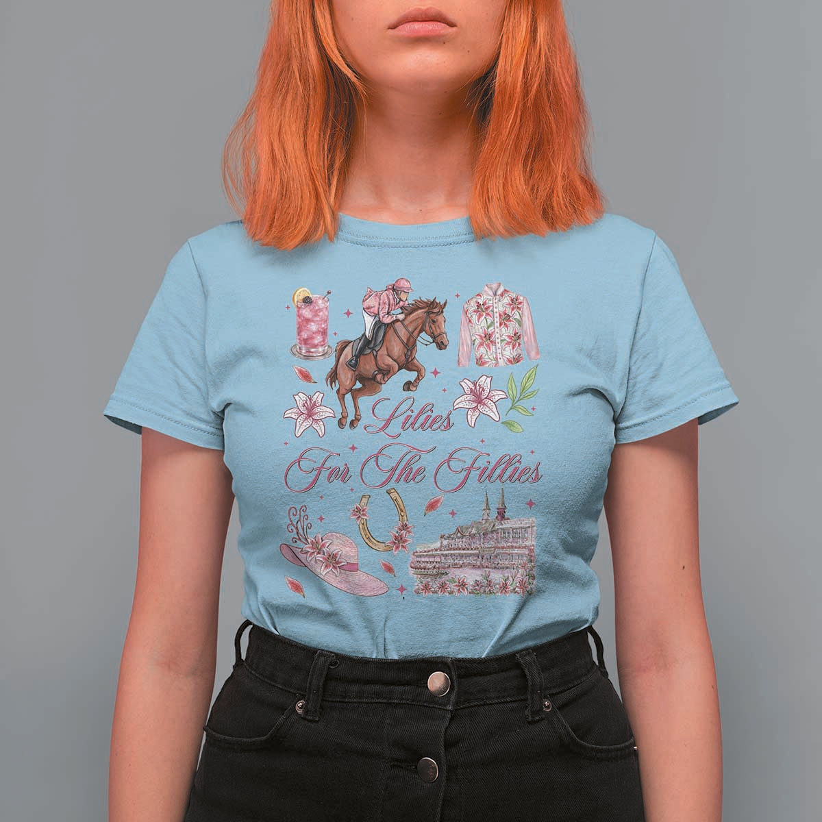 Derby Horse Racing Day T Shirt For Women Lilies For The Fillies Stargazer Lily Flower