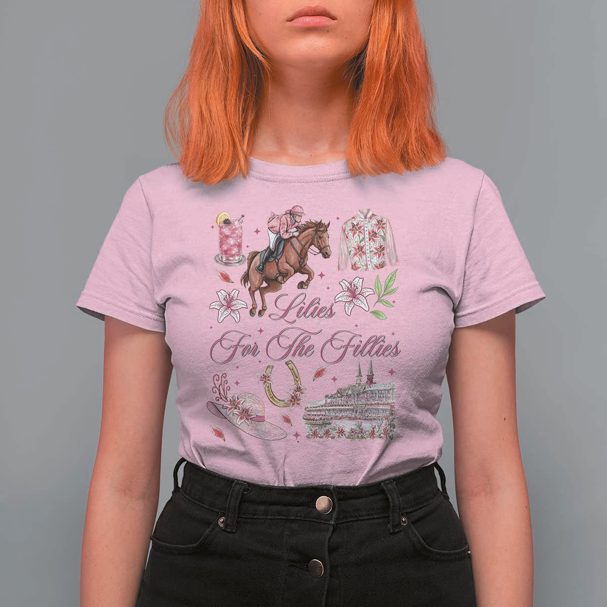 Derby Horse Racing Day T Shirt For Women Lilies For The Fillies Stargazer Lily Flower
