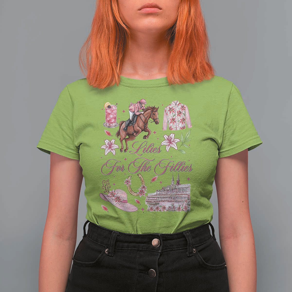 Derby Horse Racing Day T Shirt For Women Lilies For The Fillies Stargazer Lily Flower