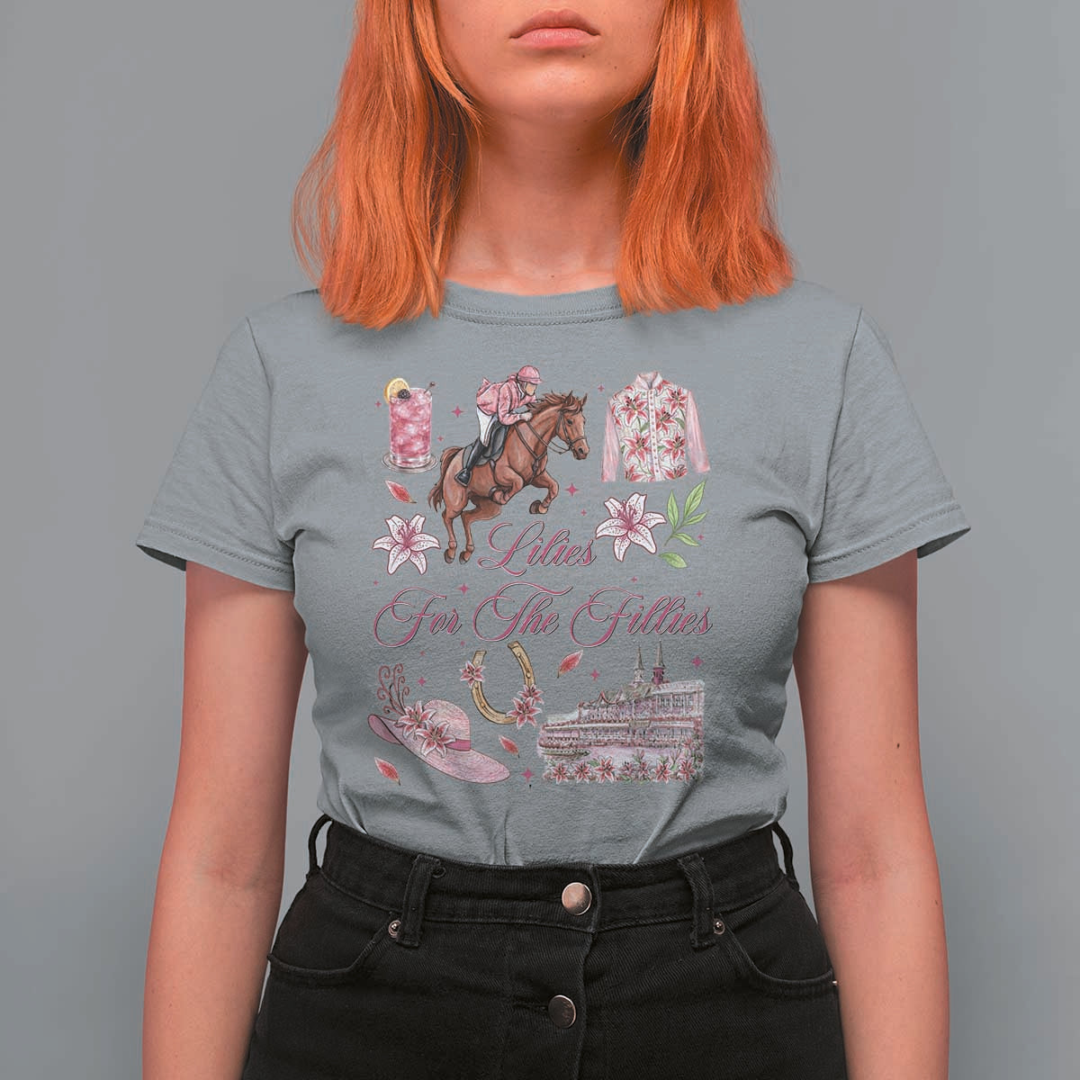 Derby Horse Racing Day T Shirt For Women Lilies For The Fillies Stargazer Lily Flower