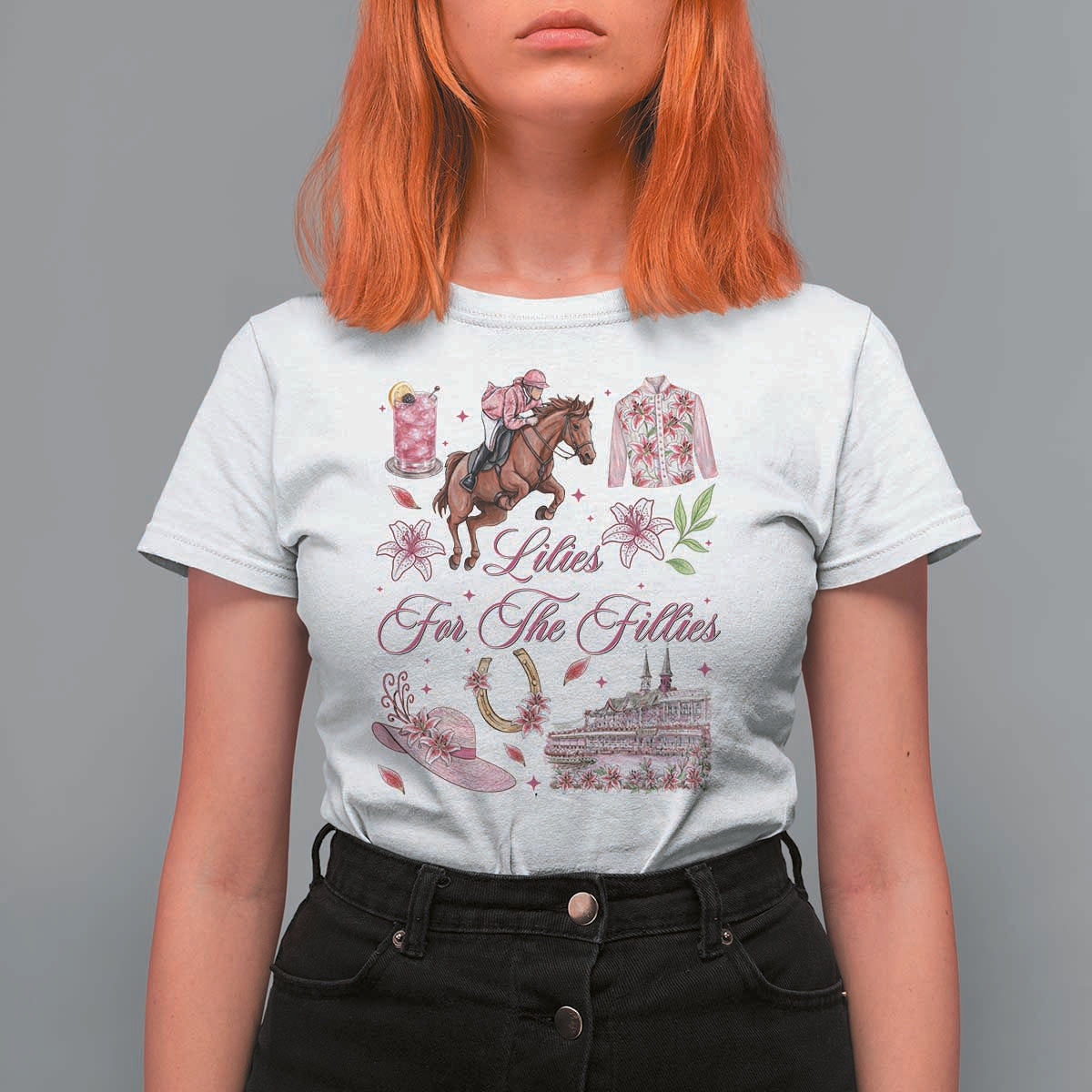 Derby Horse Racing Day T Shirt For Women Lilies For The Fillies Stargazer Lily Flower