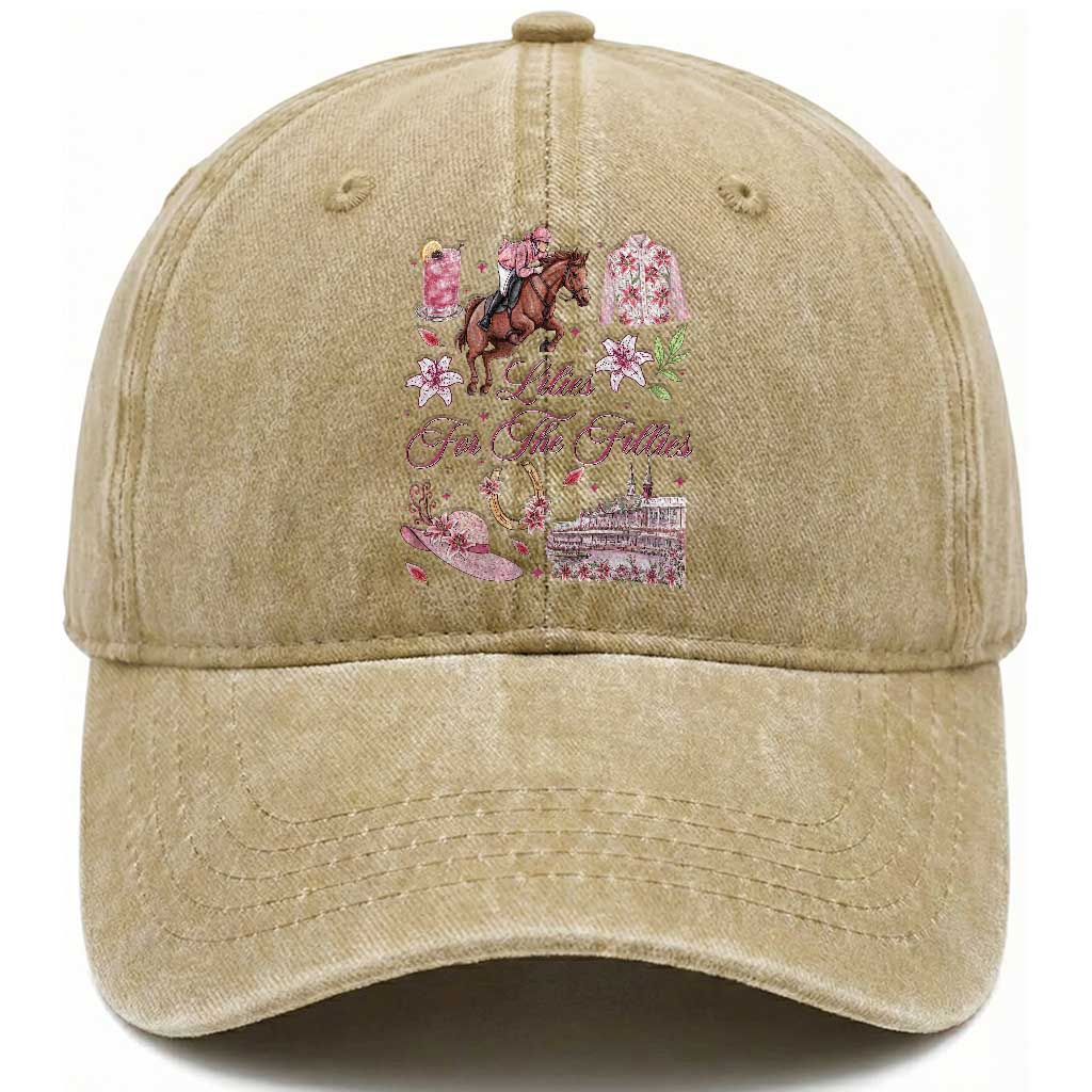 Derby Horse Racing Day Washed Cotton Baseball Cap Lilies For The Fillies Stargazer Lily Flower
