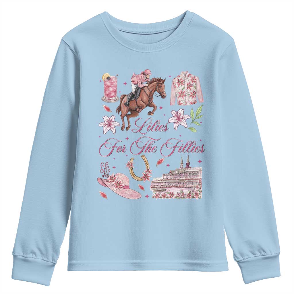 Derby Horse Racing Day Youth Sweatshirt Lilies For The Fillies Stargazer Lily Flower