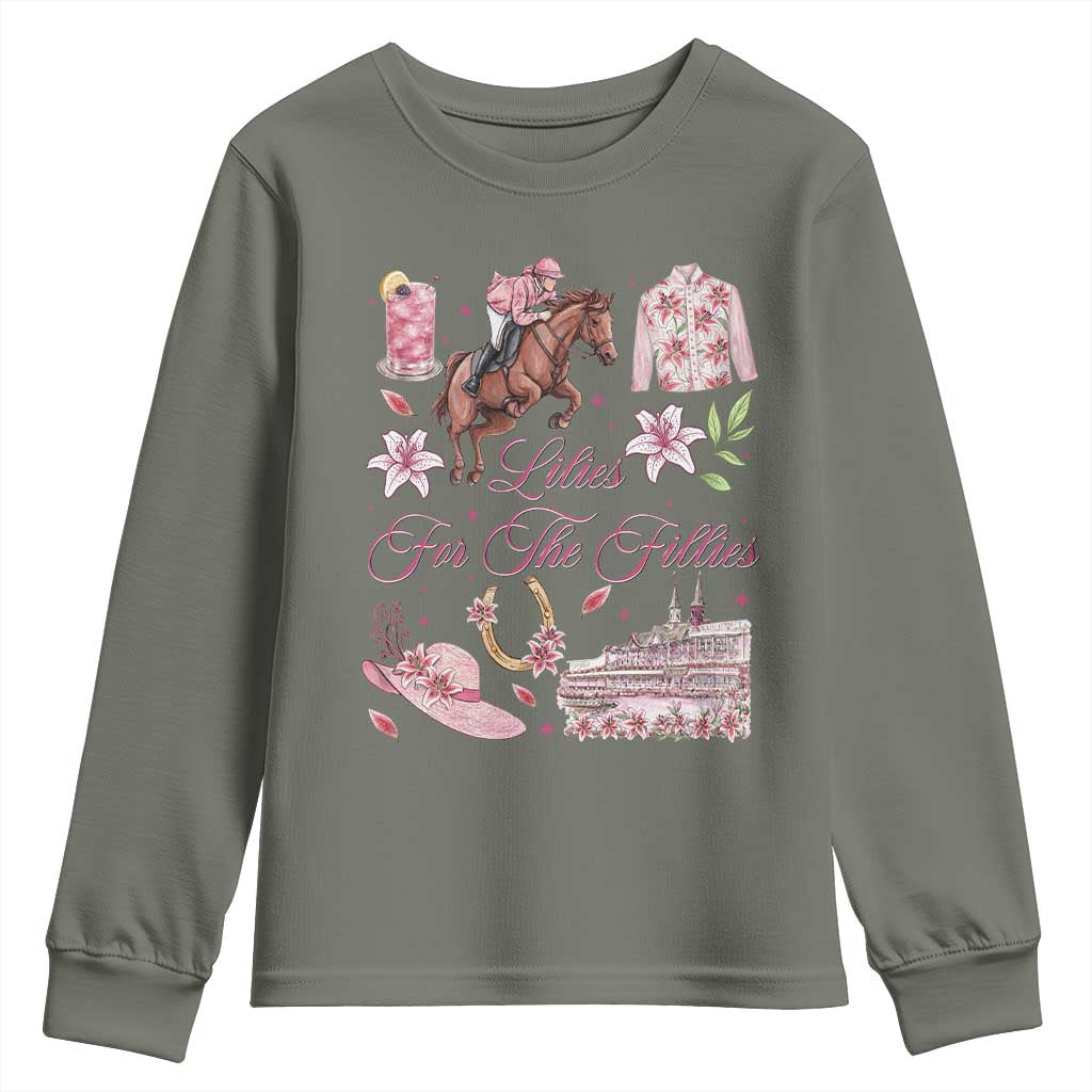 Derby Horse Racing Day Youth Sweatshirt Lilies For The Fillies Stargazer Lily Flower