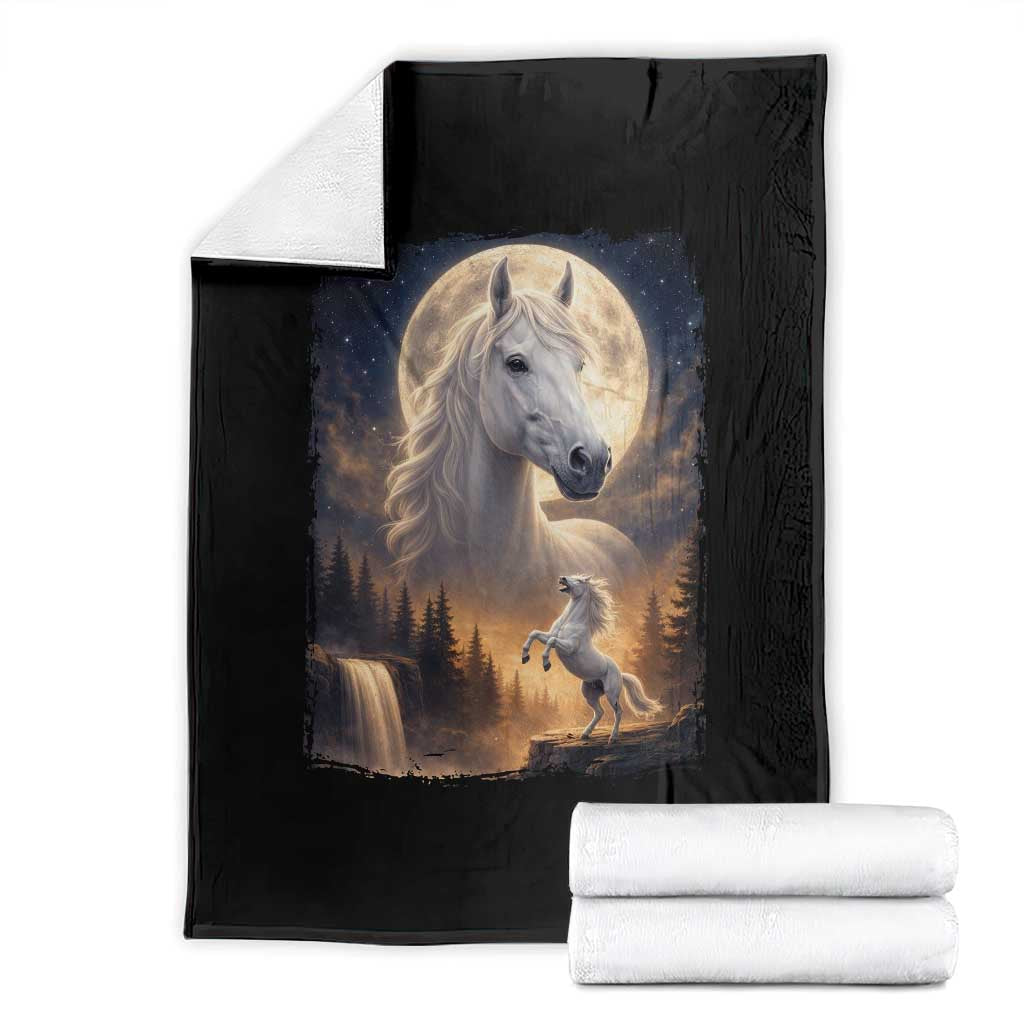 Horse Neighing To The Moon Throw Blanket Vintage 90s Animal Horse Lover Equestrian
