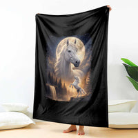 Horse Neighing To The Moon Throw Blanket Vintage 90s Animal Horse Lover Equestrian