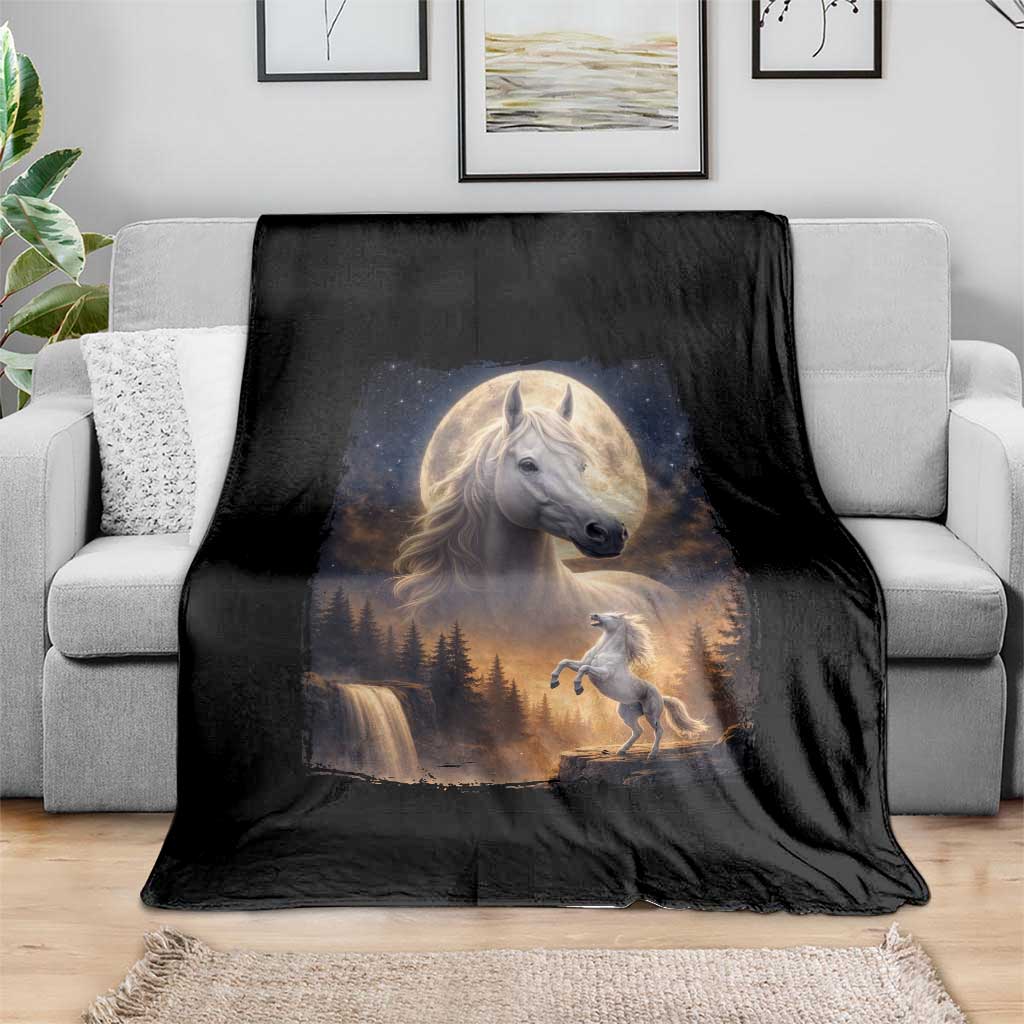 Horse Neighing To The Moon Throw Blanket Vintage 90s Animal Horse Lover Equestrian