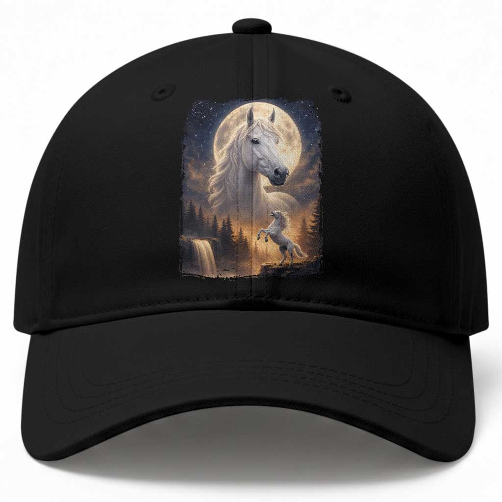 Horse Neighing To The Moon Baseball Cap Vintage 90s Animal Horse Lover Equestrian