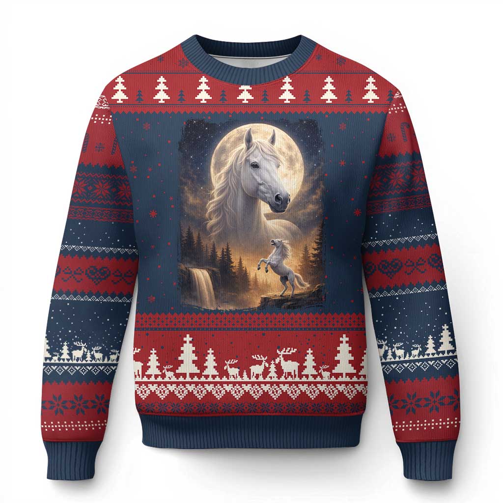 Horse Neighing To The Moon Ugly Christmas Sweater Vintage 90s Animal Horse Lover Equestrian