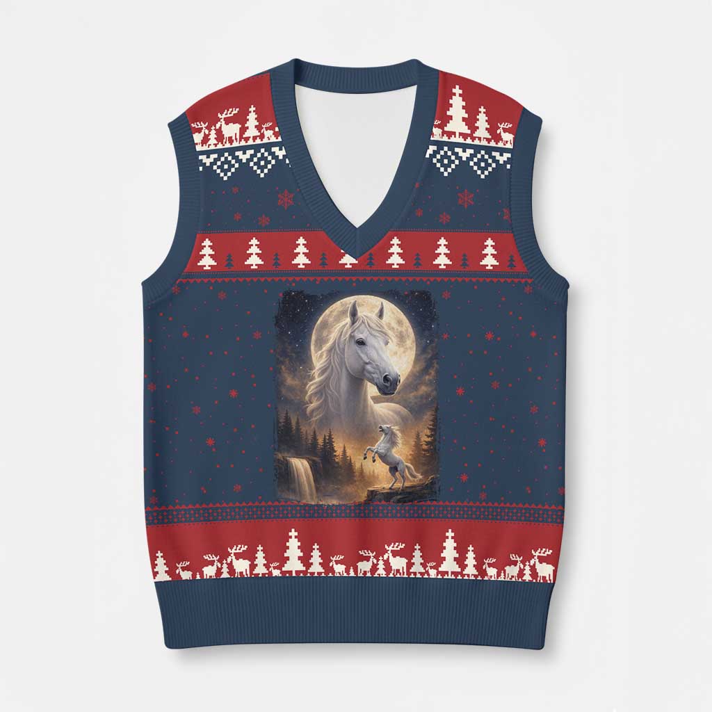 Horse Neighing To The Moon V-Neck Knit Sweater Vest Vintage 90s Animal Horse Lover Equestrian