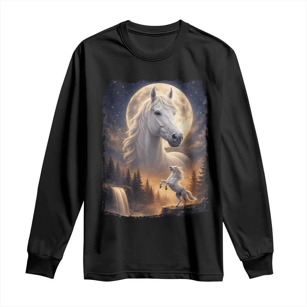 Horse Neighing To The Moon Long Sleeve Shirt Vintage 90s Animal Horse Lover Equestrian