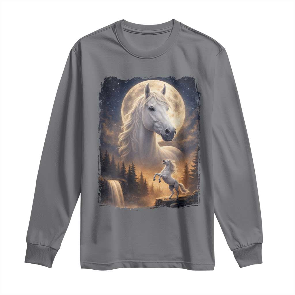 Horse Neighing To The Moon Long Sleeve Shirt Vintage 90s Animal Horse Lover Equestrian