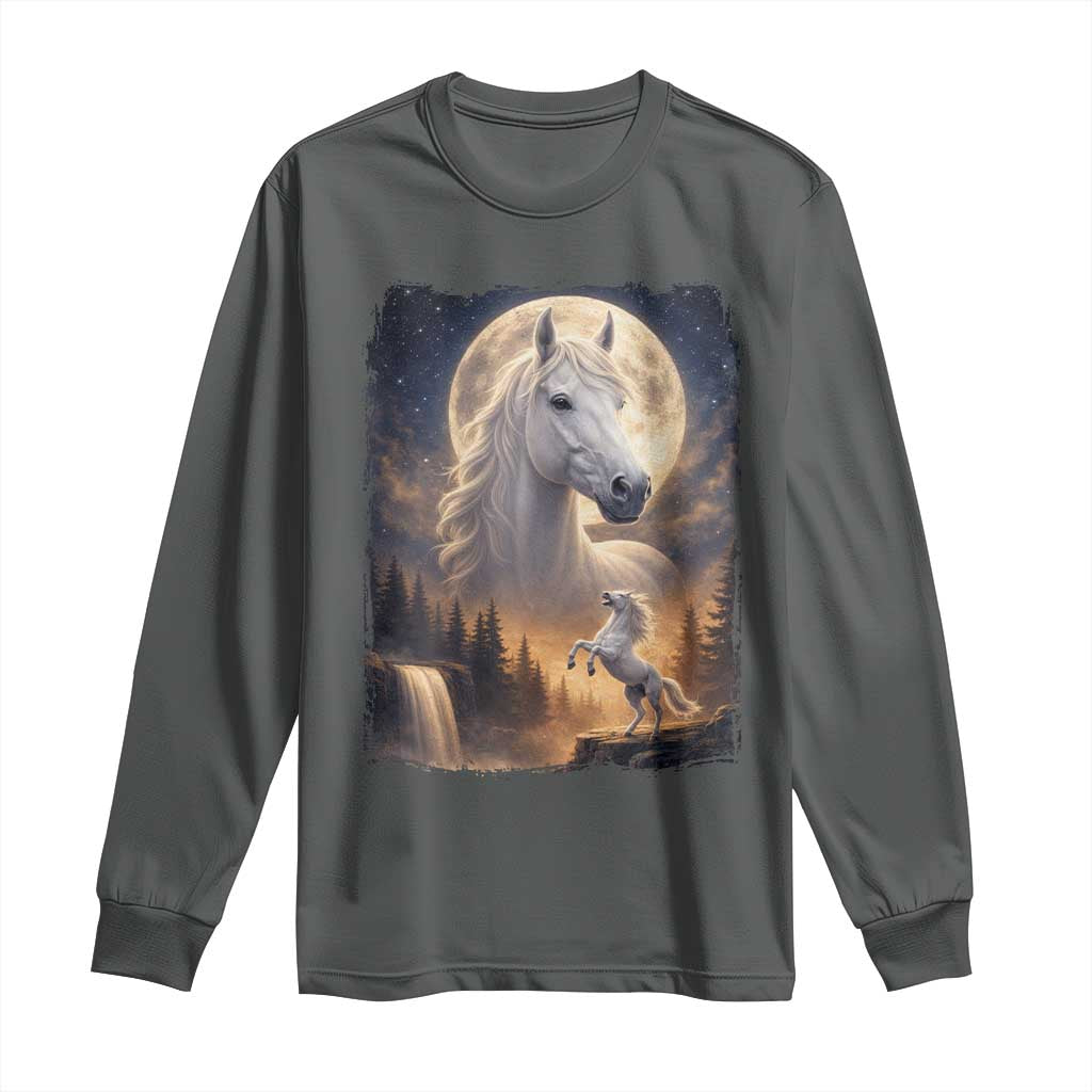 Horse Neighing To The Moon Long Sleeve Shirt Vintage 90s Animal Horse Lover Equestrian