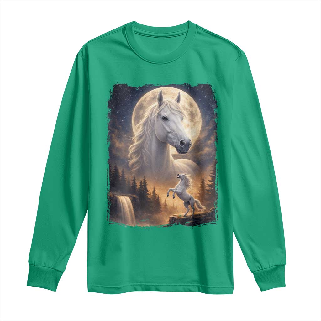 Horse Neighing To The Moon Long Sleeve Shirt Vintage 90s Animal Horse Lover Equestrian